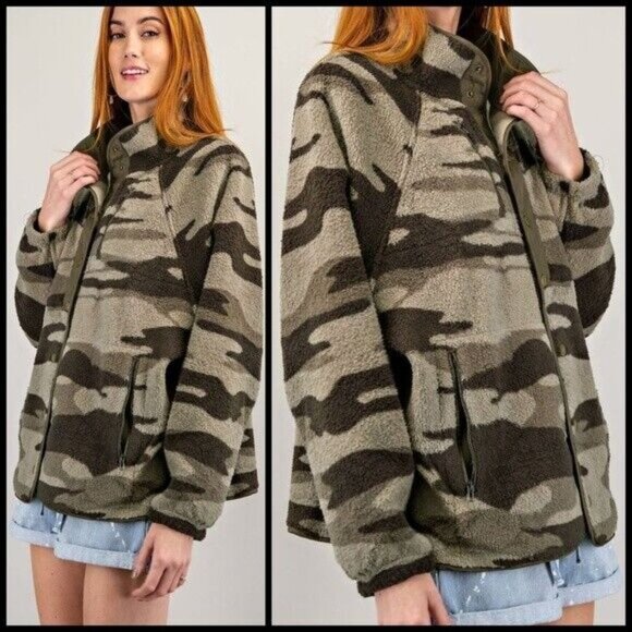 EASEL SUPER Soft & Cozy Camo Print Lined Fleece Jacket Snap Closure Side Pockets - Picture 13 of 15